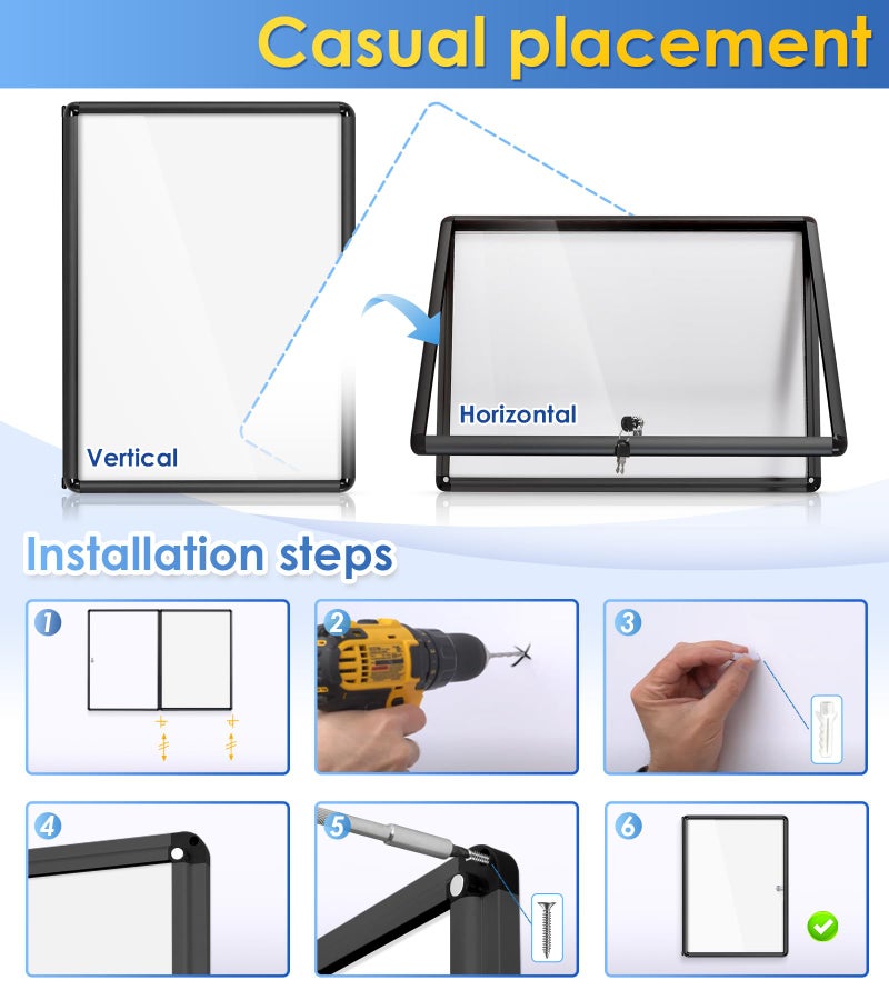 S SWANCROWN لوحة إعلانات مغناطيسية مغلقة SWANCROWN لمكتب مع باب قفل، إطار أسود، 26x20 بوصة (4XA4) - Image 4